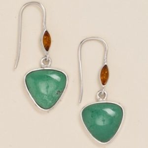 Turquoise and amber sterling earring NEW sample sa